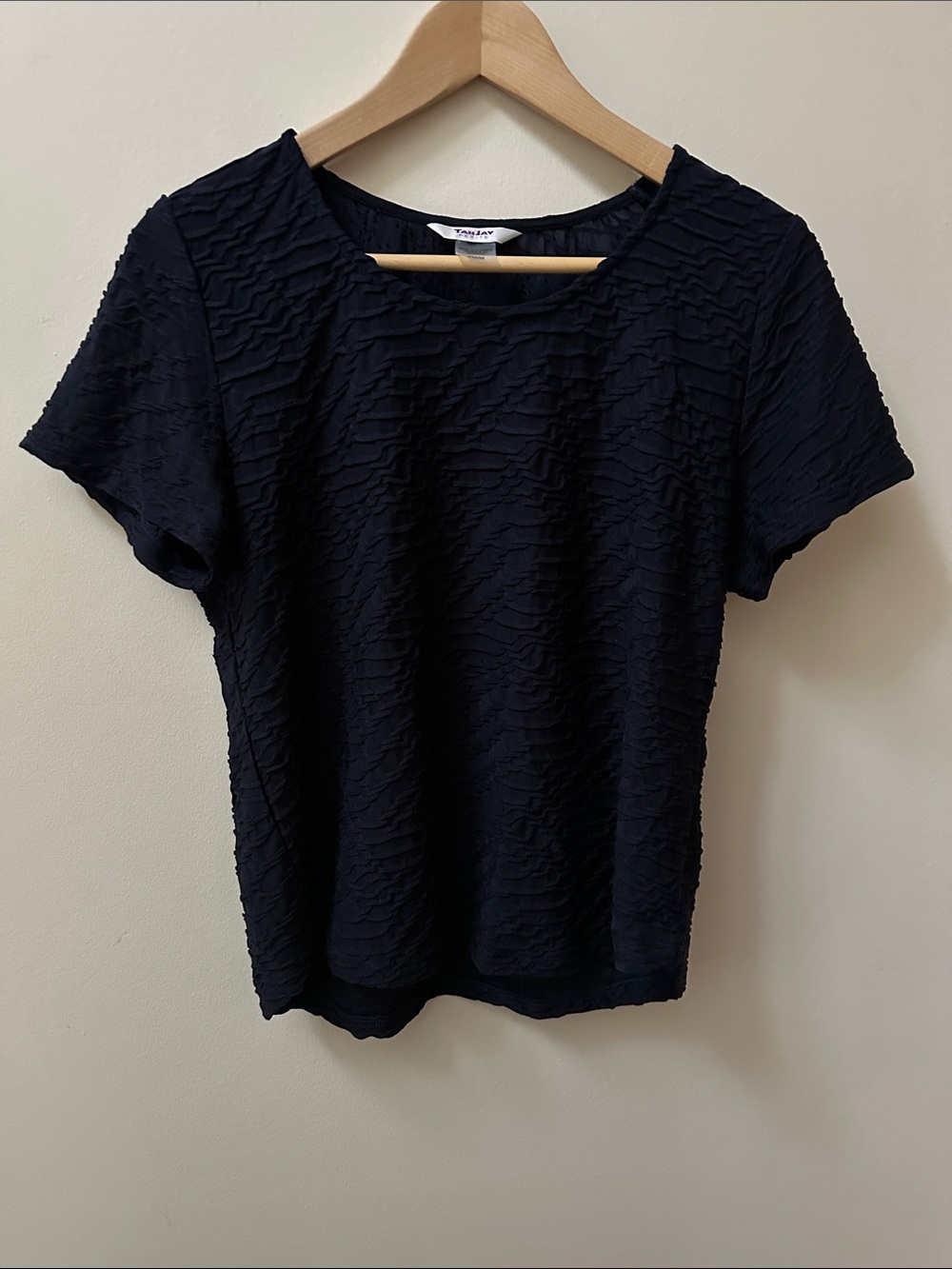 2/$20 TanJay Petite Black Textured Short Sleeve Tee